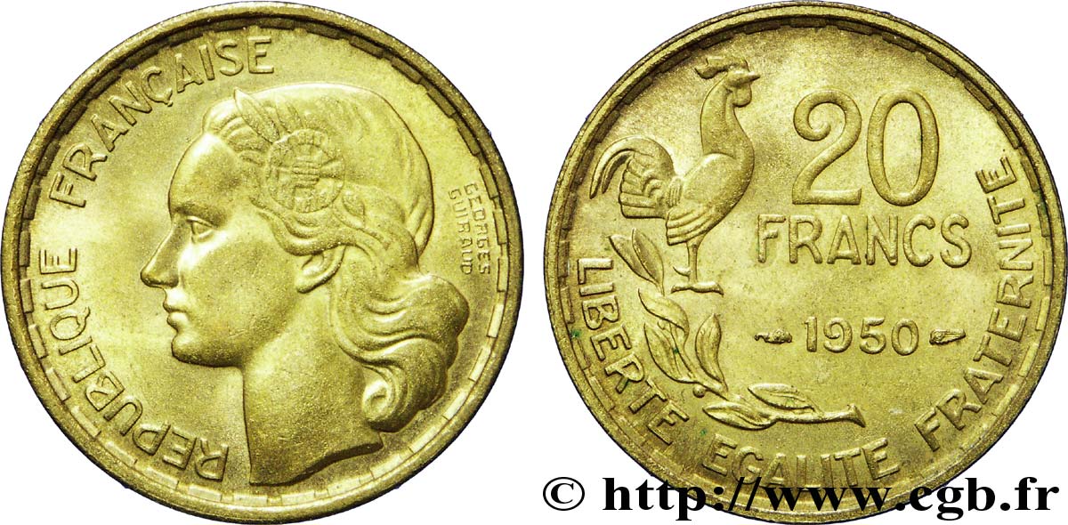 20 francs Georges Guiraud, 3 faucilles 1950  F.401/1 SPL63 