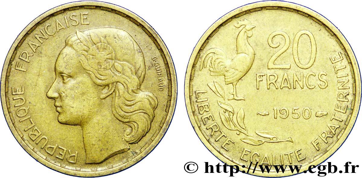 20 francs G. Guiraud 1950  F.402/3 MBC40 