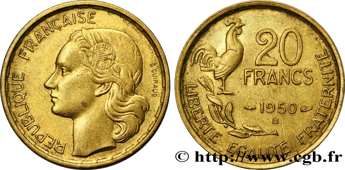 20 francs G. Guiraud 1950 Beaumont-Le-Roger F.402/4 AU50 