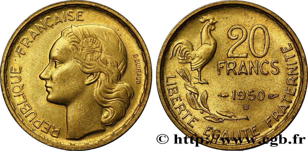 20 francs G. Guiraud 1950 Beaumont-Le-Roger F.402/4 EBC55 
