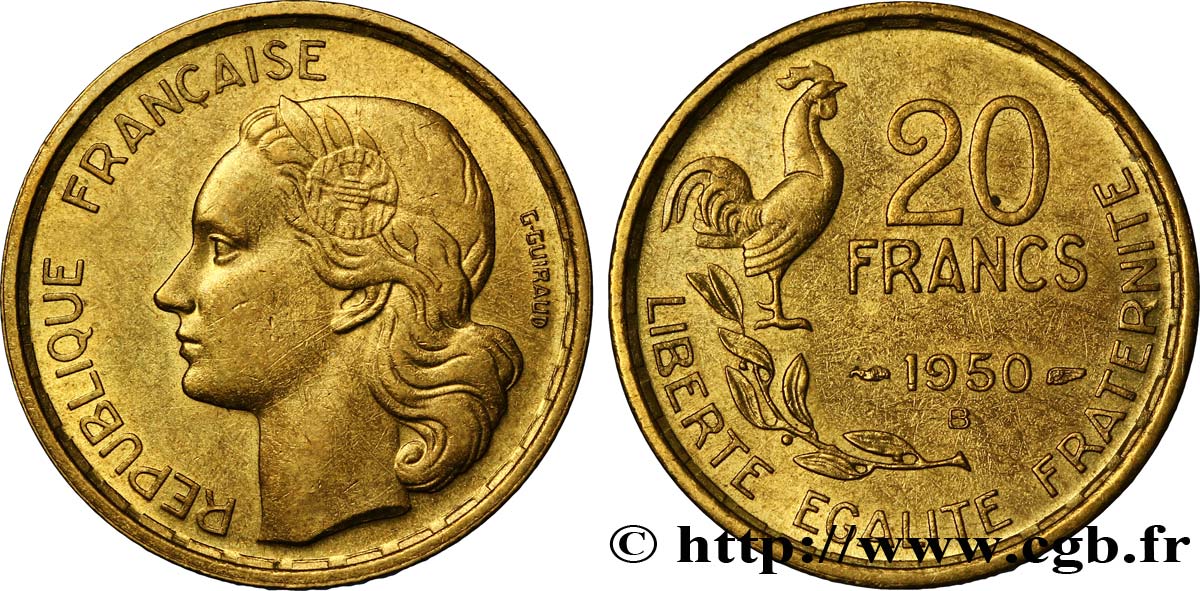 20 francs G. Guiraud 1950 Beaumont-Le-Roger F.402/4 EBC58 