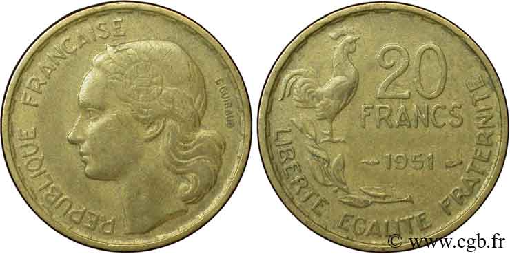 20 francs G. Guiraud 1951  F.402/7 MBC40 