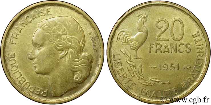 20 francs G. Guiraud 1951  F.402/7 AU50 