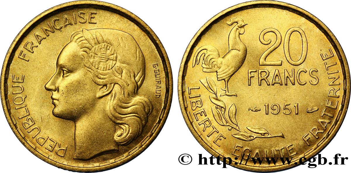 20 francs G. Guiraud 1951  F.402/7 SUP58 