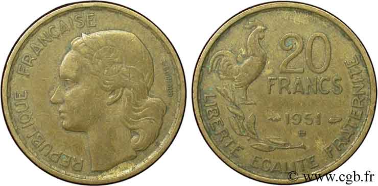 20 francs G. Guiraud 1951 Beaumont-Le-Roger F.402/8 TB30 