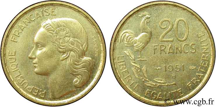 20 francs G. Guiraud 1951 Beaumont-Le-Roger F.402/8 SUP55 
