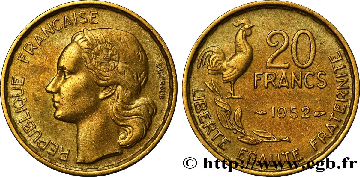 20 francs G. Guiraud 1952  F.402/9 AU50 