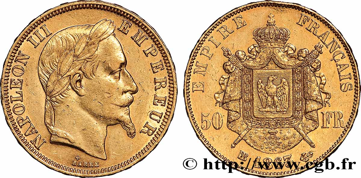 50 francs or Napoléon III, tête laurée 1863 Strasbourg F.548/3 AU 