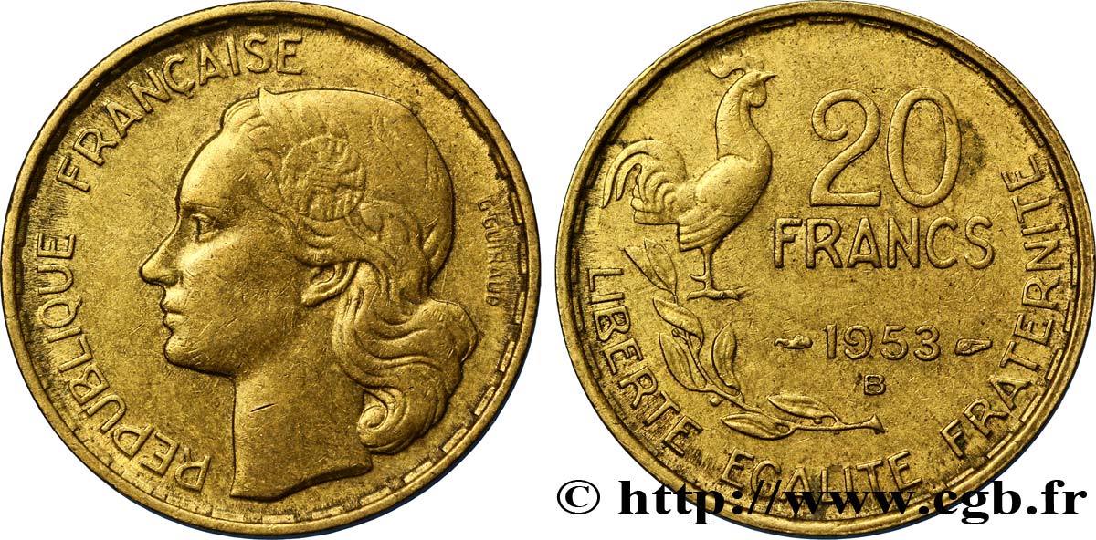 20 francs G. Guiraud 1953 Beaumont-Le-Roger F.402/12 AU50 