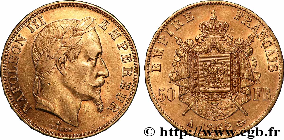 50 francs or Napoléon III, tête laurée 1862 Paris F.548/1 TTB+ 