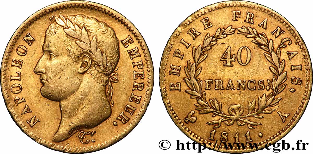 40 francs or Napoléon tête laurée, Empire français 1811 Paris F.541/6 TTB 