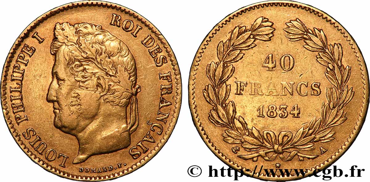 40 francs or Louis-Philippe 1834 Paris F.546/6 TB+ 