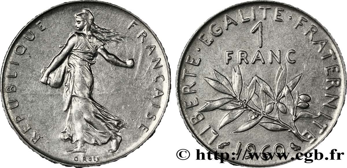 1 franc Semeuse, nickel 1960 Paris F.226/4 AU50 
