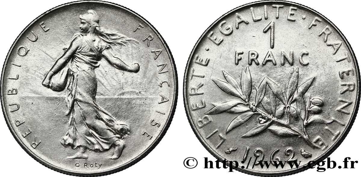 1 franc Semeuse, nickel 1962 Paris F.226/7 EBC58 
