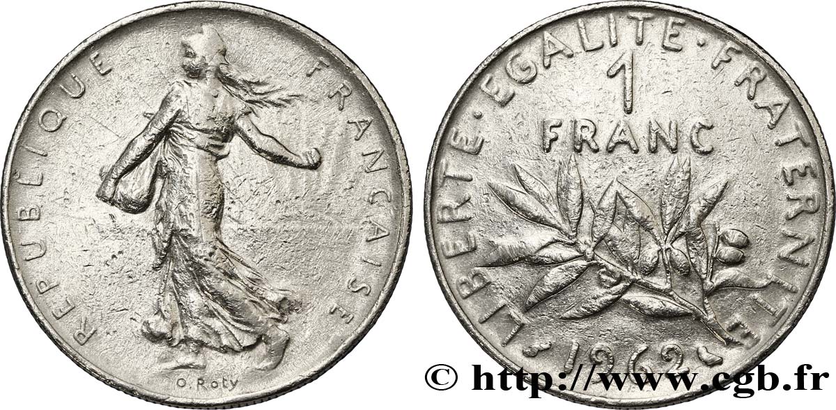 1 franc Semeuse, nickel 1962 Paris F.226/7 BC30 
