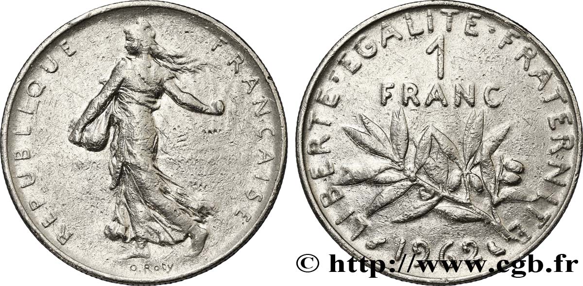 1 franc Semeuse, nickel 1962 Paris F.226/7 MB20 
