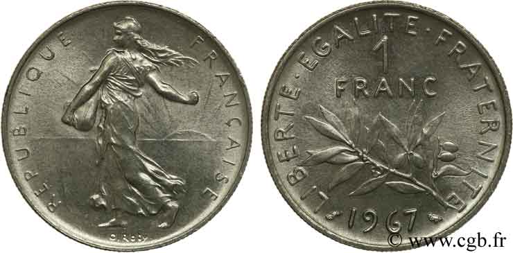 1 franc Semeuse, nickel 1967 Paris F.226/12 MS64 
