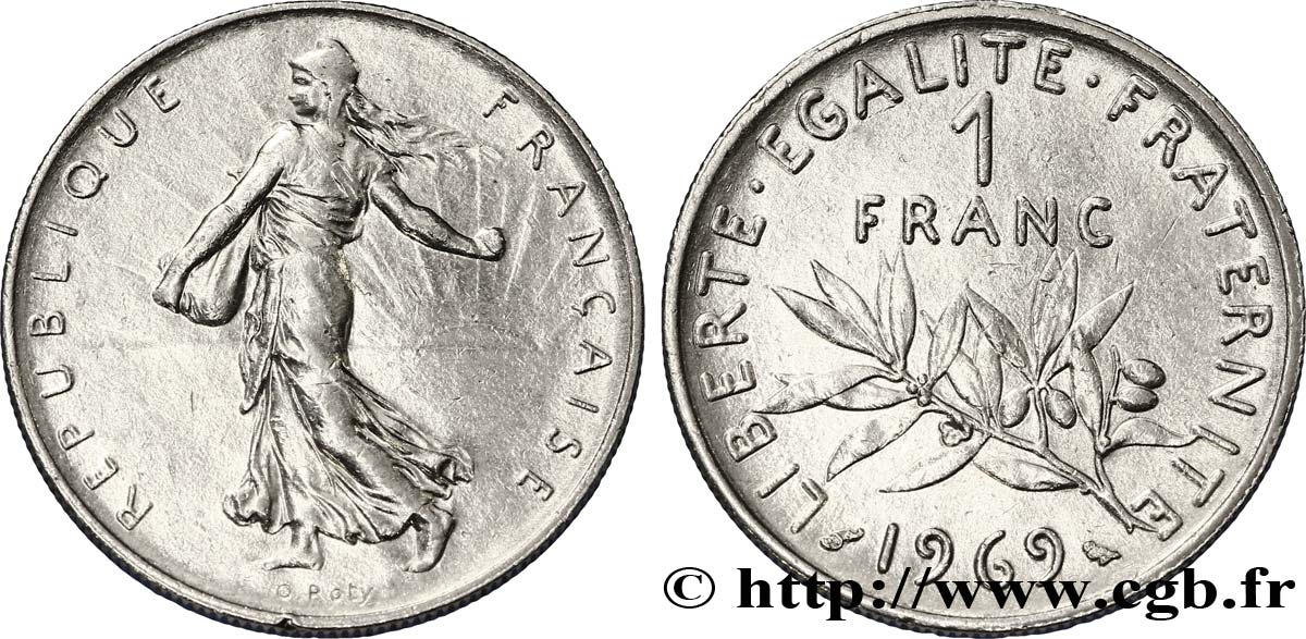 1 franc Semeuse, nickel 1969 Paris F.226/14 TTB50 