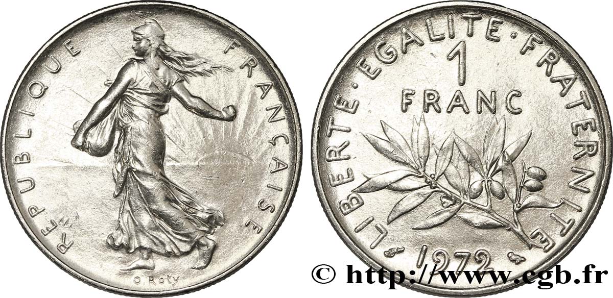 1 franc Semeuse, nickel 1972 Paris F.226/17 AU55 