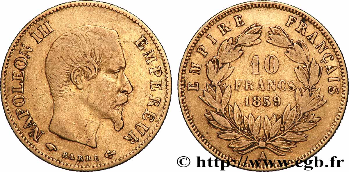 10 francs or Napoléon III, tête nue 1859 Paris F.506/7 S 