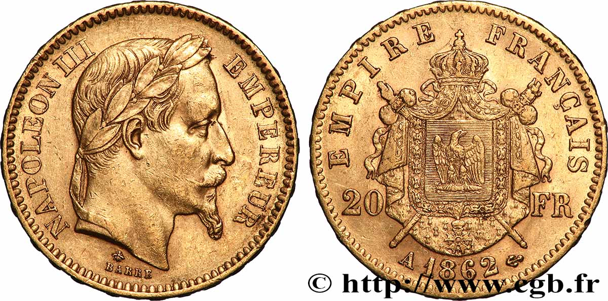 20 francs or Napoléon III, tête laurée 1862 Paris F.532/3 fVZ 
