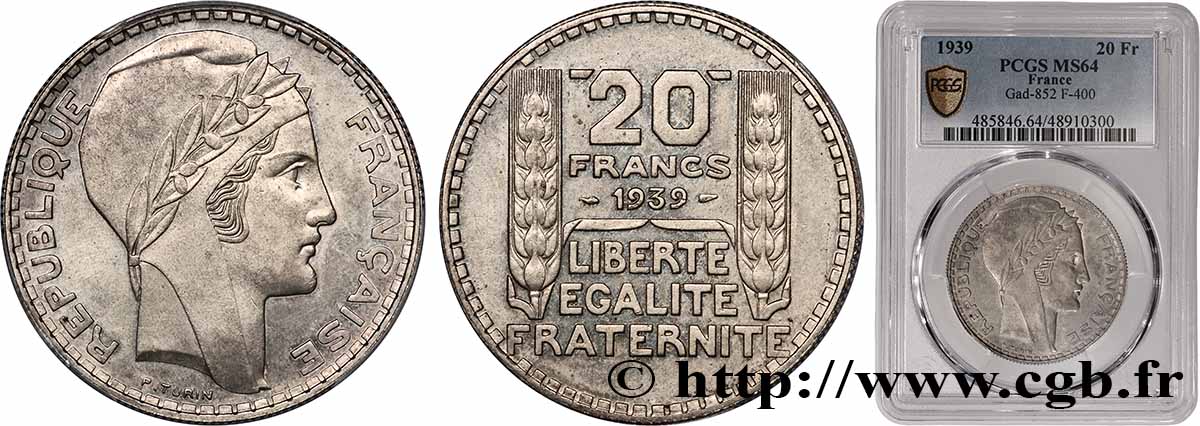 20 francs Turin 1939  F.400/10 MS64 PCGS