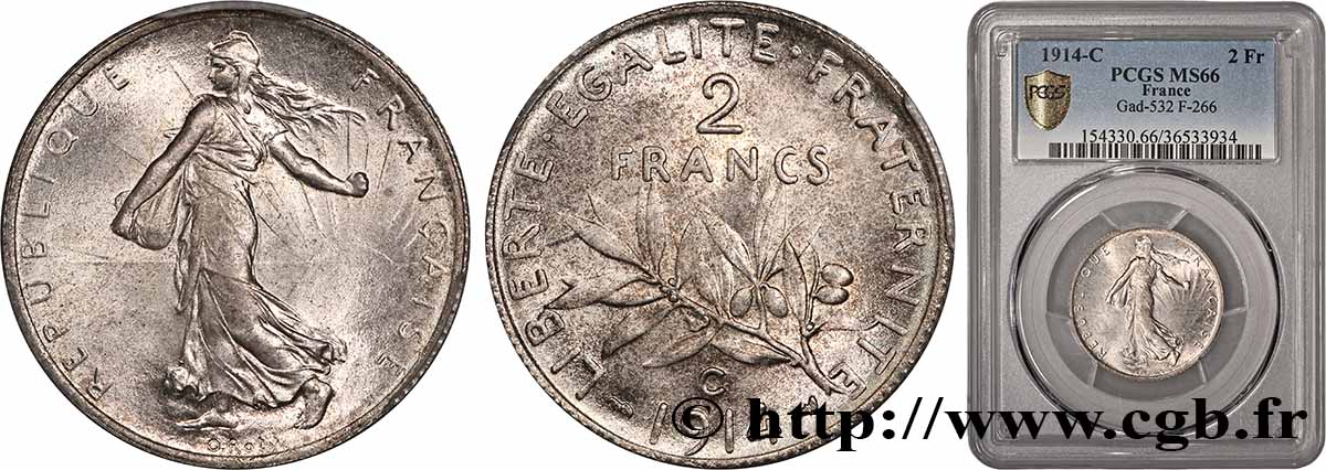 2 francs Semeuse 1914 Castelsarrasin F.266/16 MS66 PCGS