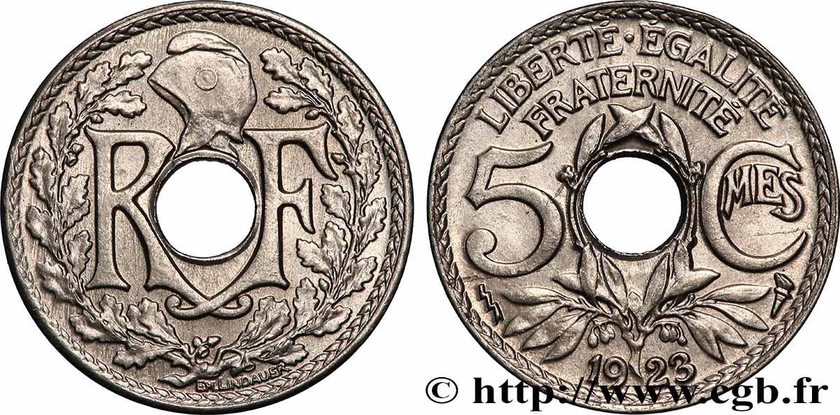 5 centimes Lindauer, petit module 1923 Poissy F.122/7 MS65 