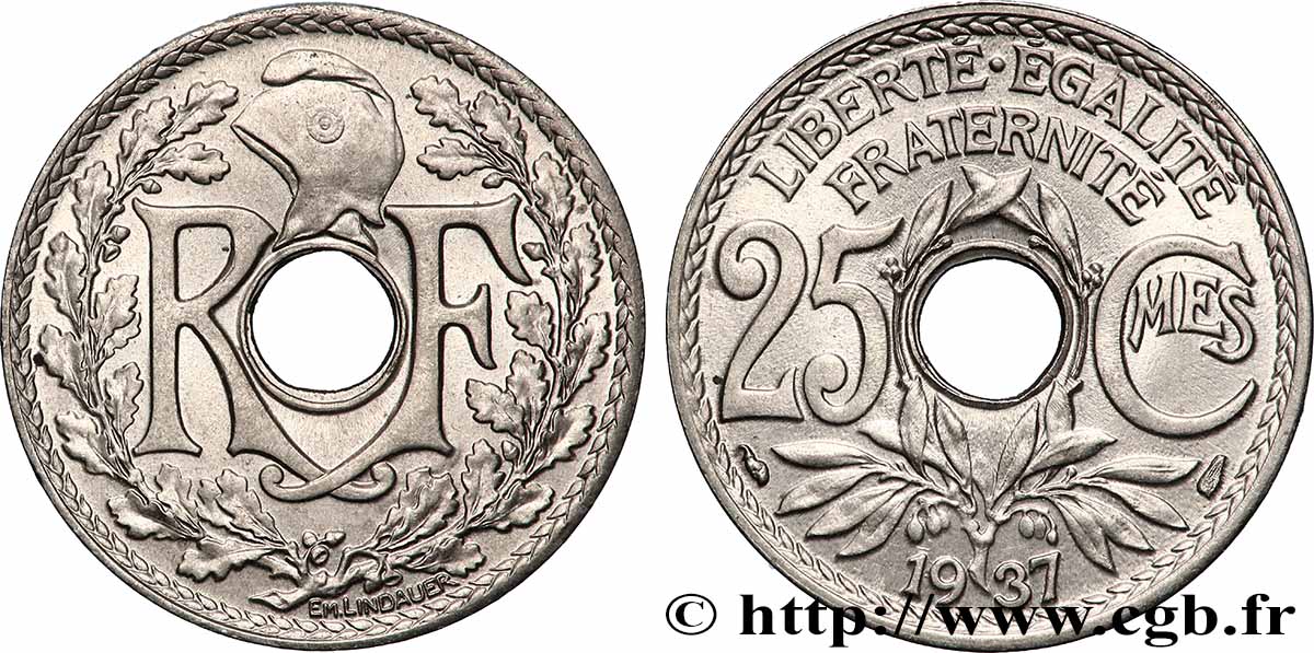 25 centimes Lindauer 1937  F.171/20 MS65 