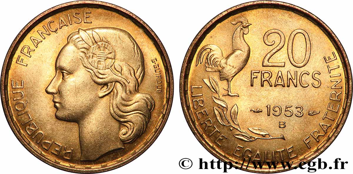 20 francs G. Guiraud 1953 Beaumont-Le-Roger F.402/12 MS64 