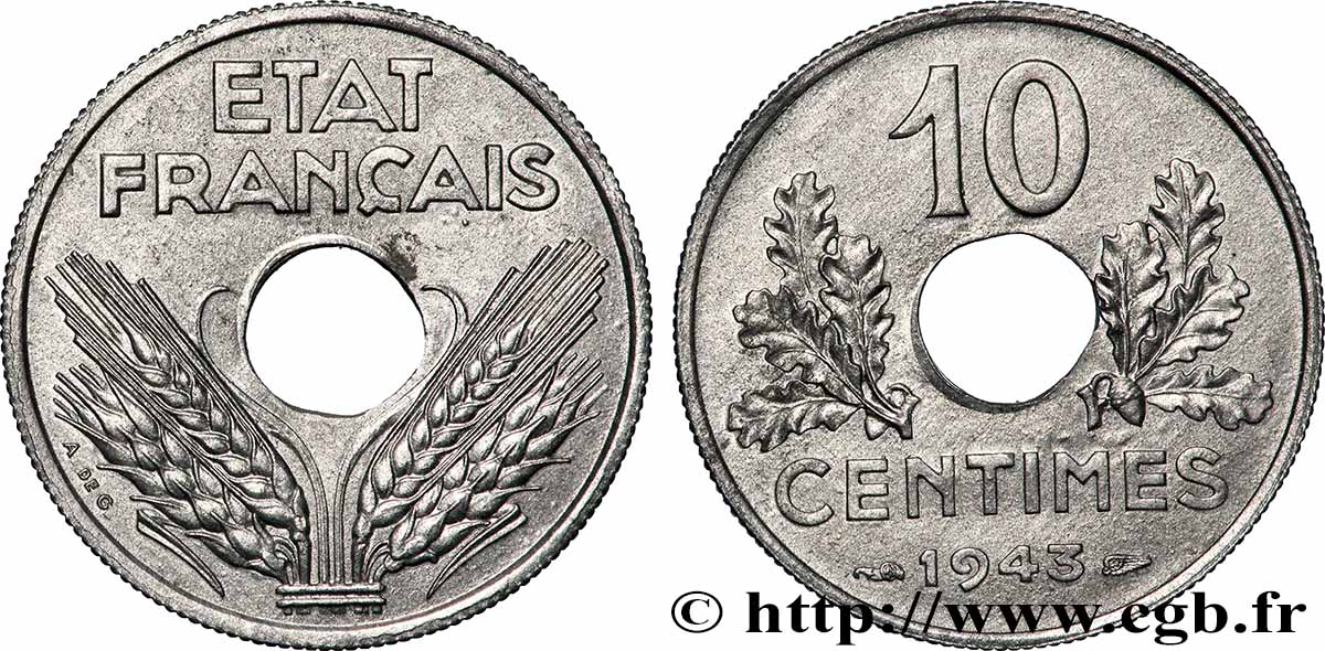 10 centimes État français, grand module 1943  F.141/5 fST64 