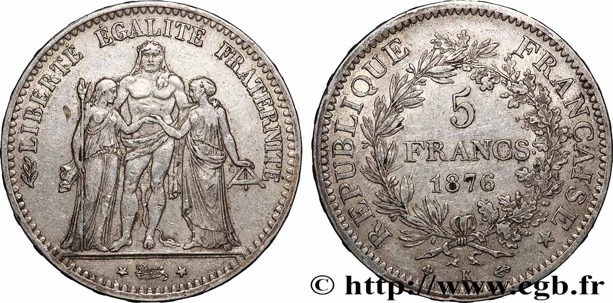 5 francs Hercule 1876 Bordeaux F.334/18 AU 
