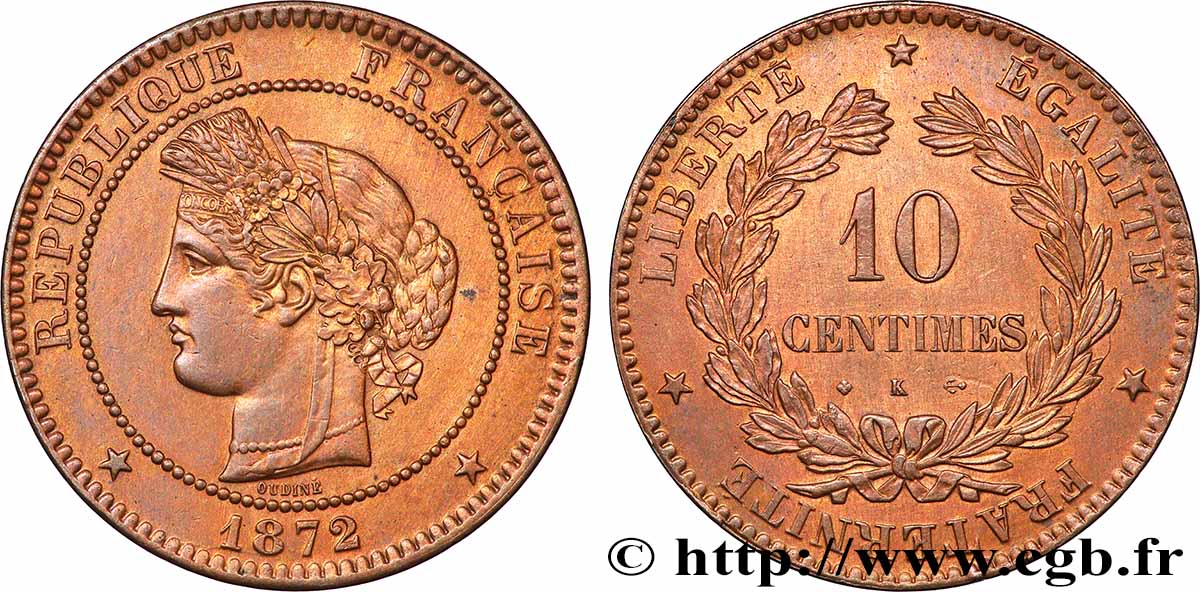 10 centimes Cérès 1872 Bordeaux F.135/9 MS 