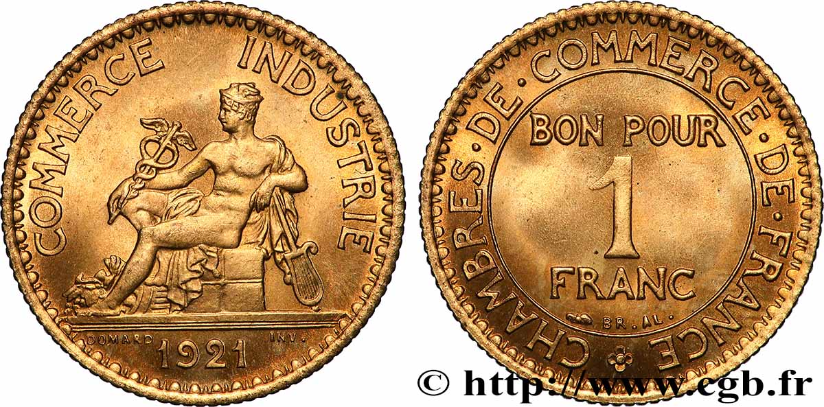 1 franc Chambres de Commerce 1921 Paris F.218/3 MS65 