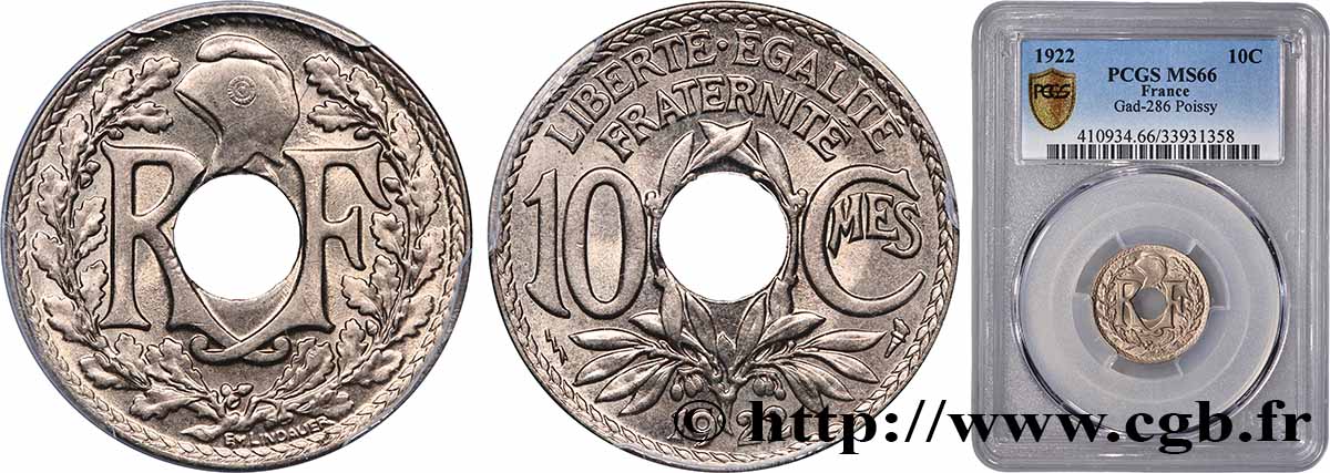 10 centimes Lindauer 1922 Poissy F.138/7 MS66 PCGS
