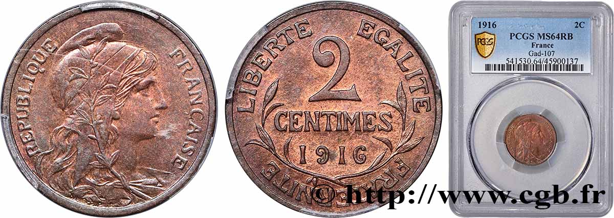 2 centimes Daniel-Dupuis 1916 Paris F.110/18 MS64 PCGS