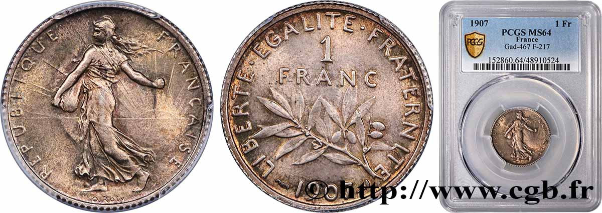 1 franc Semeuse 1907  F.217/12 MS64 PCGS