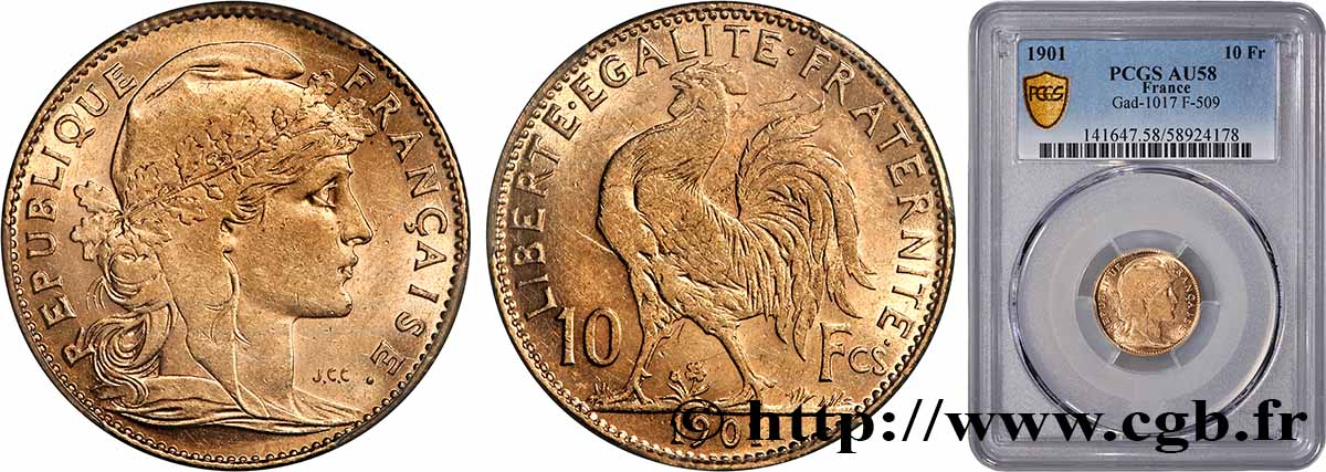 10 francs or Coq 1901 Paris F.509/5 AU58 PCGS