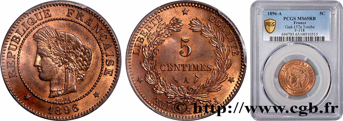 5 centimes Cérès 1896 Paris F.118/38 MS65 PCGS
