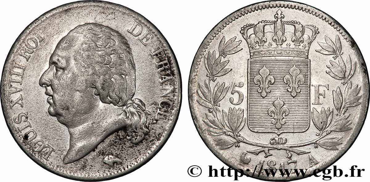 5 francs Louis XVIII, tête nue 1817  Paris F.309/14 VF 