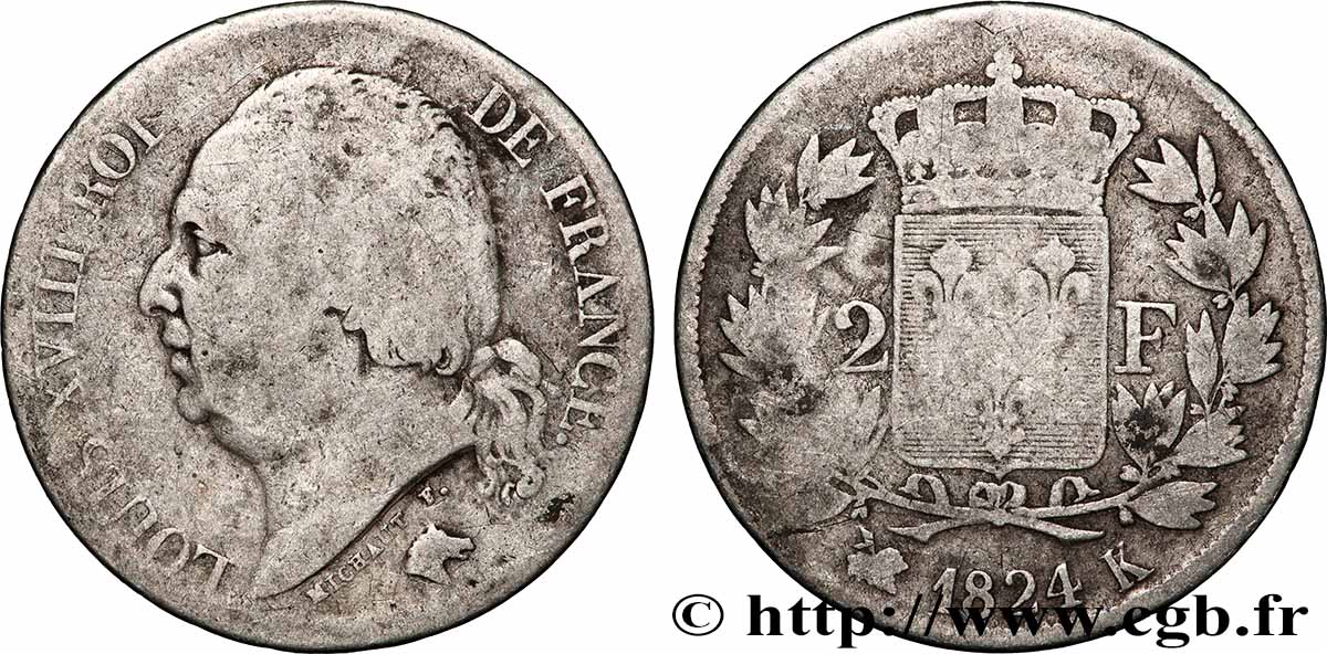 2 francs Louis XVIII 1824 Bordeaux F.257/57 B 