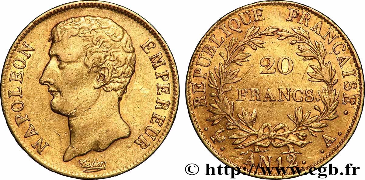20 francs or Napoléon Empereur, buste intermédiaire 1804 Paris F.511/1 XF 