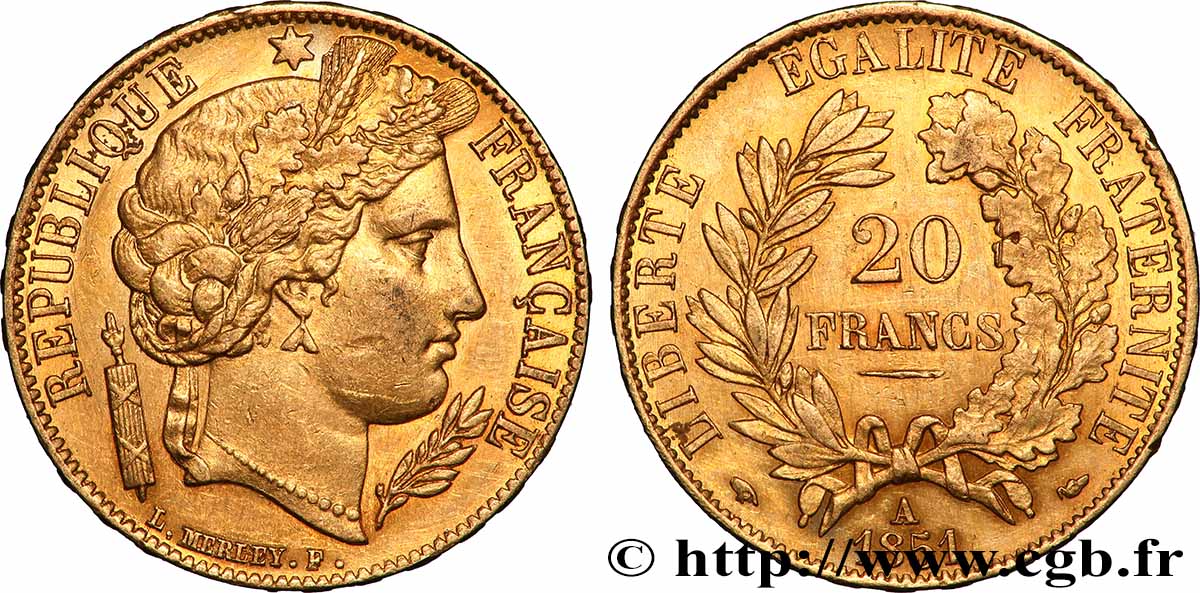 20 francs or Cérès 1851 Paris F.529/4 AU 