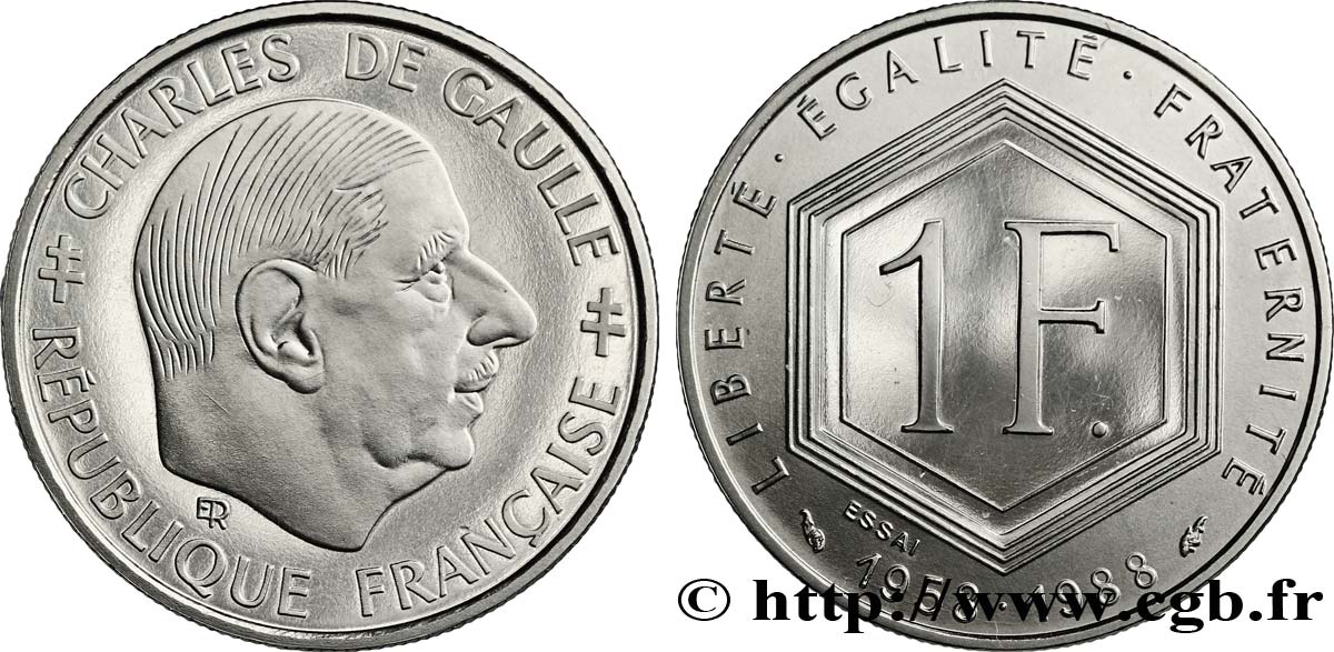 Essai de 1 franc De Gaulle 1988 Pessac F.227/1 MS65 