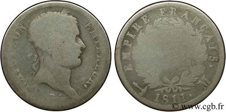 2 francs Napoléon Ier tête laurée, Empire français 1811 Toulouse F.255/32 RC6 