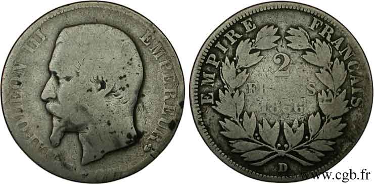 2 francs Napoléon III, tête nue 1856 Lyon F.262/8 VG8 