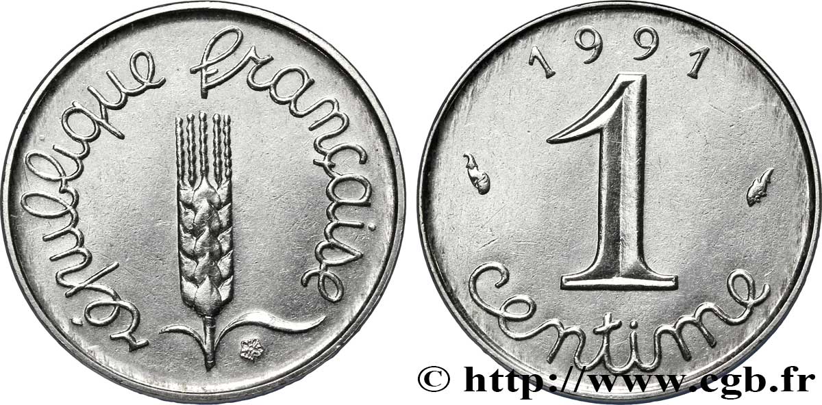 1 centime Épi, frappe monnaie 1991 Pessac F.106/48 MS60 