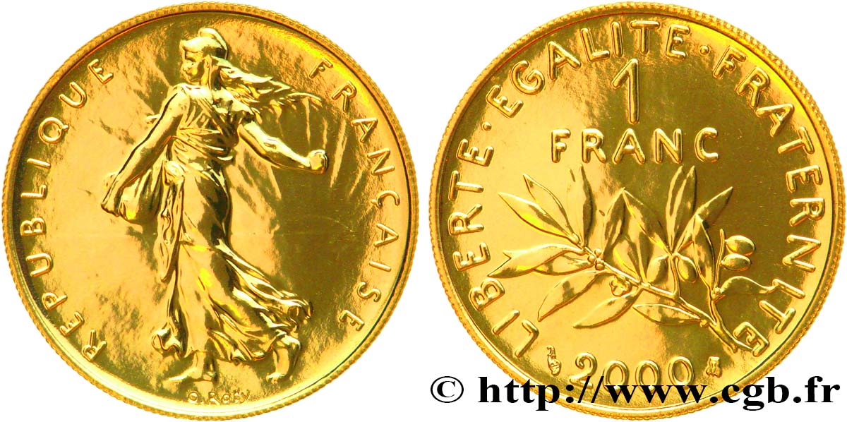 1 franc Semeuse, nickel Or, BU (Brillant Universel) 2000 Pessac F5.1007 1 MS68 