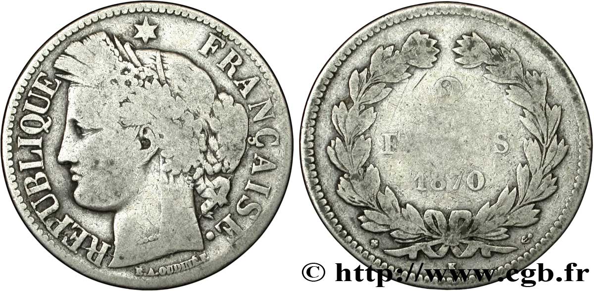 2 francs Cérès, sans légende 1870 Paris F.264/1 SGE8 