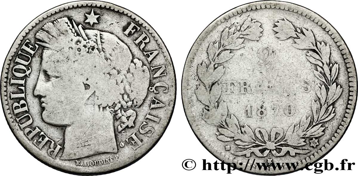 2 francs Cérès, sans légende 1870 Bordeaux F.264/3 VG8 